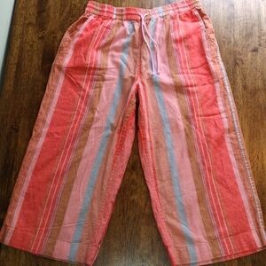 Striped Cotton/Linen Blend Beach Lunch Lounge  Capri Pants M